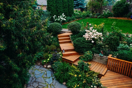 landscape project with wooden stairs